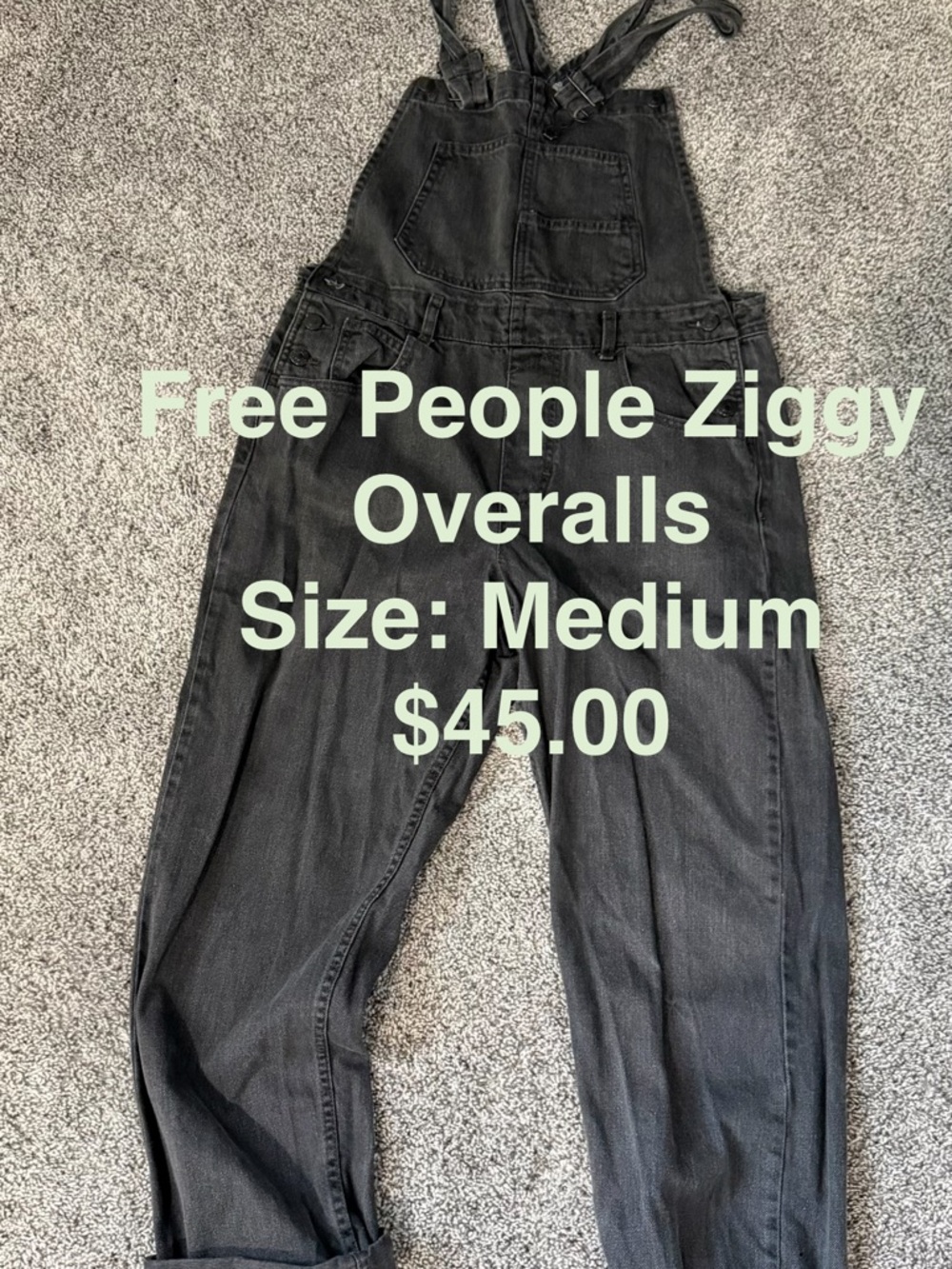 Free People Black Denim Ziggy Overalls